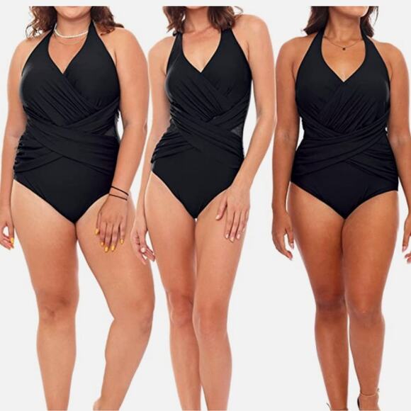Cleo Cora Women's Black One Piece Swimsuit - Tummy Control Bathing Suit NWT XL - Picture 2 of 5